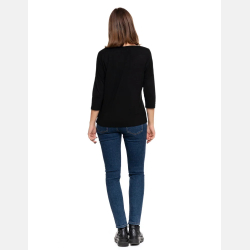 Bluzka damska z wiskozy z rękawem 3/4 gładka CZARNA MORAJ